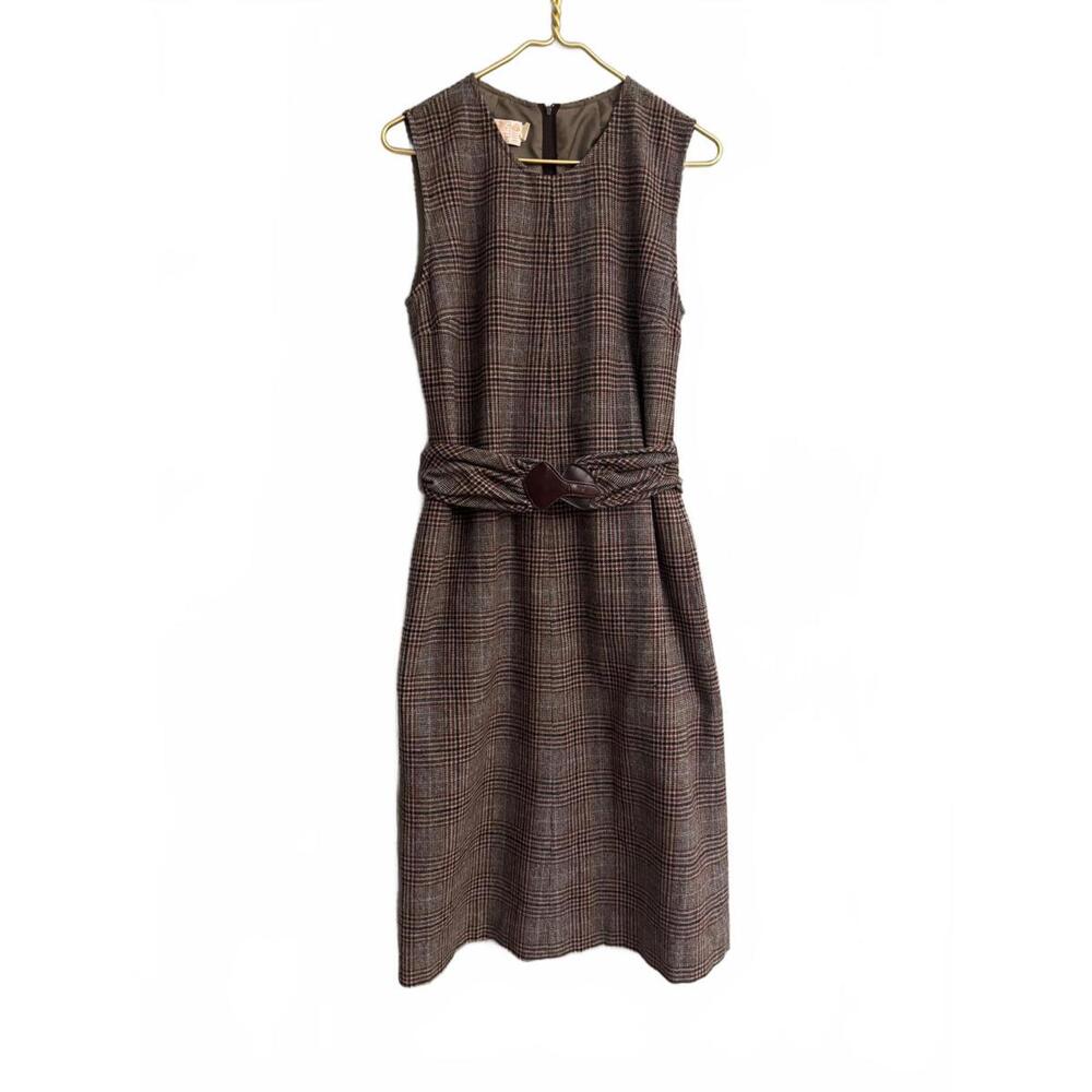 Vintage Pendleton Virgin Wool Plaid Sleeveless Dress Belted Size 12 Made USA